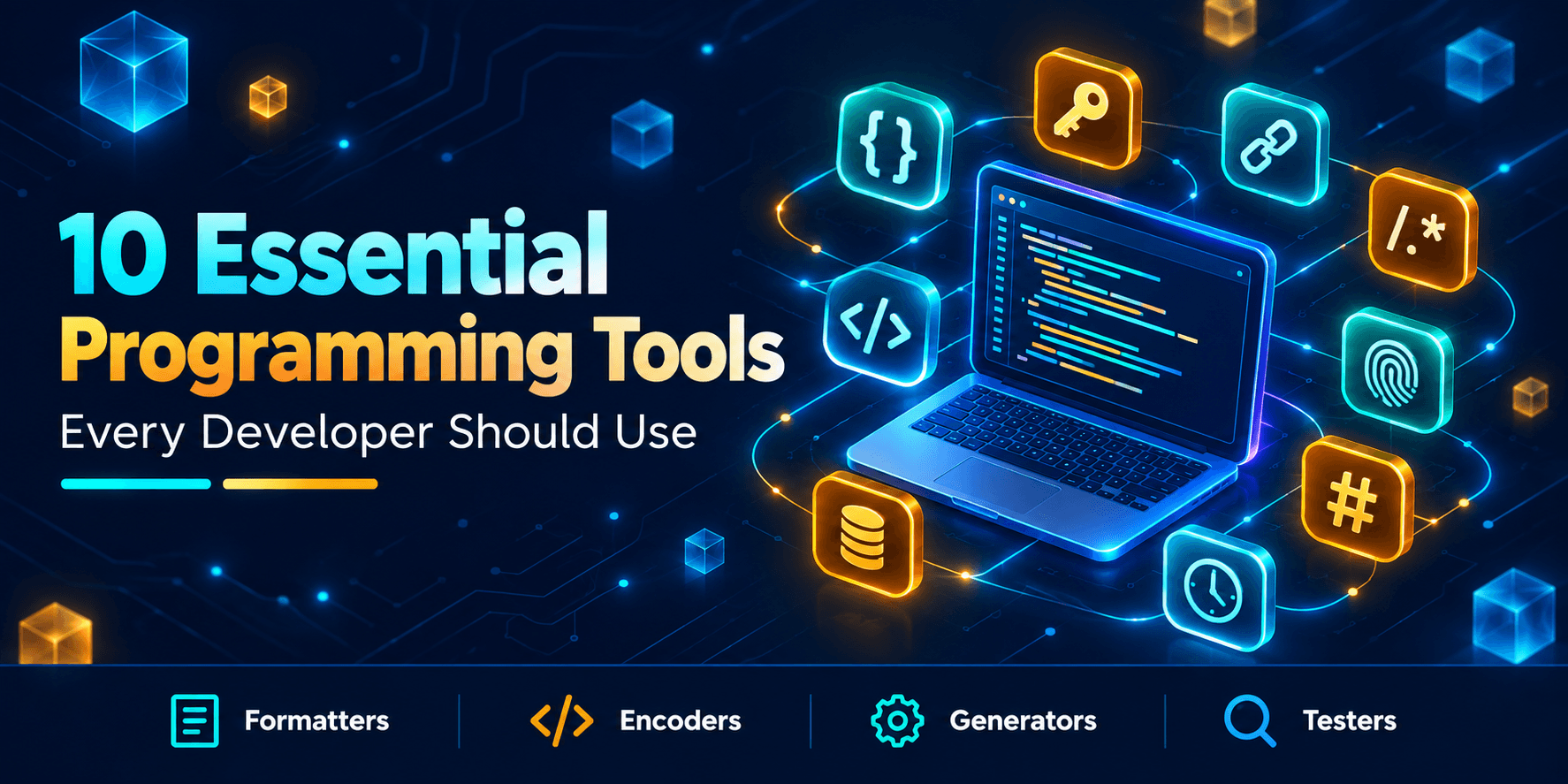 10 Essential Programming Tools Every Developer Should Use — JSON formatter, Base64, JWT, URL encoding, regex, UUID, hash, timestamp, and SQL tools
